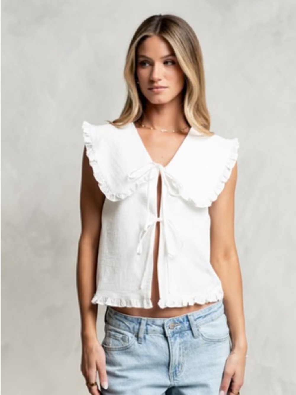 Tie-Front Ruffle Collar Blouse — White